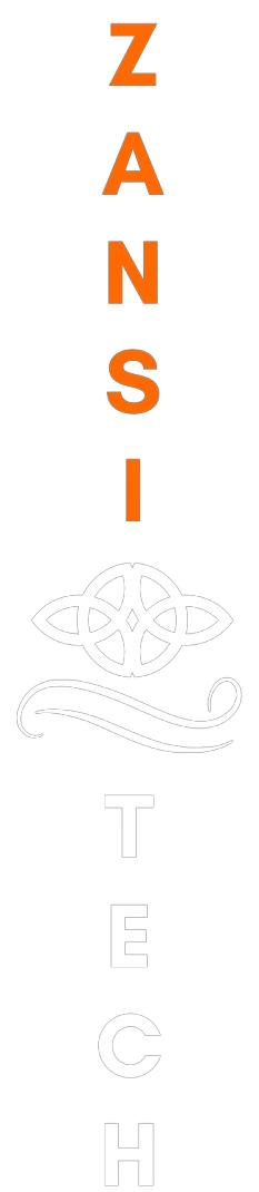 Know Us Zansi Tech Solutions Vertical Orange & white Logo
